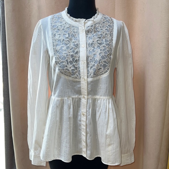Anthropologie Tops - Anthroplogie Floreat Victorian Style Embroidered Peplum Blouse